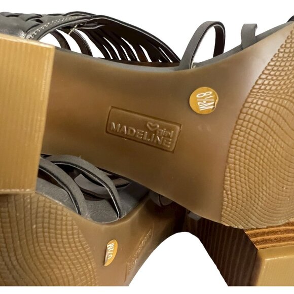 Madeline Gray Gladiator Heeled Sandals Woven Straps & Buckle Details Size 8.5 F - Picture 3 of 9